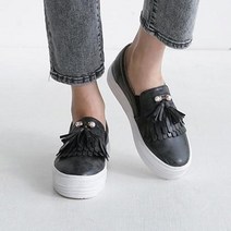 통굽슬립온 태슬 캐주얼 진주 장식 4cm