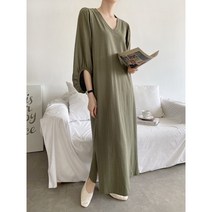 소매벌룬 옆트임 롱원피스 (블랙/베이지/벽돌/카키/다크그레이) 편한ops/휘뚜루마뚜루