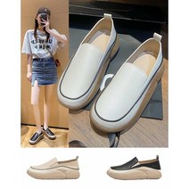 라운드 빈티지 여성 가죽 플랫 슈즈 4.5cm 통굽 펌프스 송편 통굽 스니커즈LY