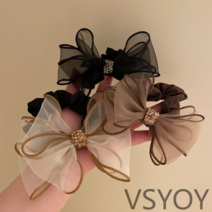 vsyoy 인터넷 연예인 2023 새로운 간단한 올 매치 Ins Marubeni 우아한 라인 스톤 로프 메쉬 활 머리 반지