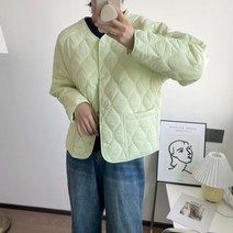 오버핏 루즈핏 바이올렛 라운드 퀼팅 누빔 자켓 숏 패딩