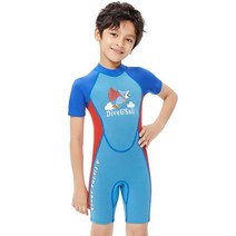 스쿠버다이빙슈트 어린이 쇼티 잠수복 2.5MM 네오프렌 두꺼운 해변 서핑 스쿠버 다이빙 슈트 수중, 01 Blue_03 L(4)