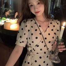 롱롱 원피스 도트 땡땡이 점프수트 빅사이즈 연예인 스커트 드레스 여름 오드리 햅번스타일 데일리 레트로