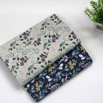 코튼린넨 원단 대폭-11수 워싱 린넨) 리프플라워 2색, 네이비