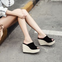 여성 키높이 웨지힐 샌들 통굽 패션 블랙 키높이 12cm 에스파듀 심플 세련 슬리퍼
