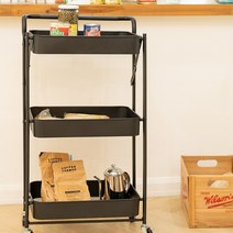 이동식 3단 트롤리 트레이 선반 웨건 카트 수납 진열대 랙 바퀴달린 철제 손잡이 주방, 화이트