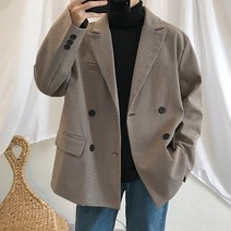 모노포스 오버핏 체크 더블 블레이져 MK364