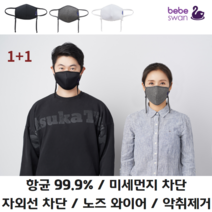 베베스완 마스크2개세트 항균99.9% 미세먼지차단 자외선차단 악취제거 노즈와이어