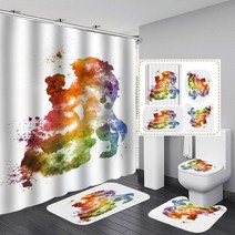 영어 원소 주기율표 샤워 커튼 세트 어린이 학생 교육 방수 욕실 매트 러그 후크, 03 4Pcs-3_05 W180xH180cm