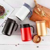 보온보냉 볼륨 스텐머그 텀블러 500ml/뚜껑있는 손잡이 텀블러 이중진공 캠핑컵 커피잔, 블랙