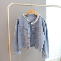 모조로브 / 루즈핏 퍼프소매 진주장식 청자켓