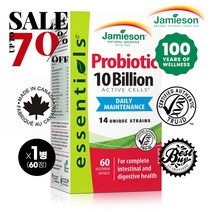 JAMIESON 자미에슨 캐나다 국민 브랜드 100억 유산균 프로바이오틱스 60정 식물성 베지 캡슐 Jamieson Probiotic 10 Billion, 1개