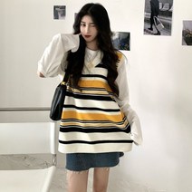안나리야 브이넥 줄무늬 스트라이프 니트 조끼 베스트 SY