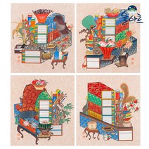 율아트 책거리도 39종 민화그리기 취미 컬러링 그림 그리기 세트 민화도안 본그림 원데이클래스, 4-3-4 책가도 8폭 ver.2, 일반 용지(얇은 백상지), 원본 사이즈 880x340mm