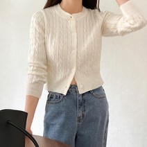 커먼즈 꽈배기울 크롭가디건(라운드넥 긴팔)