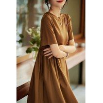 ANYOU 프렌치 디자인 캐주얼 빅사이즈 원피스 루즈핏 반팔 티 원피스