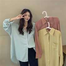 3color 파스텔톤 오버핏 롱 셔츠 아메카지룩 언밸런스 민트 핑크 옐로우 블라우스 남방