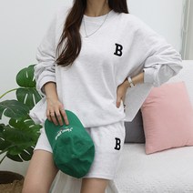 여성용 빅사이즈 상하의세트 맨투맨 밴딩팬츠 긴팔 라운드 데일리룩 운동복 B자수맨투맨반바지세트