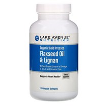 LAN 레이크 에비뉴 뉴트리션 오가닉 콜드 프레스드 아마씨 오일 및 리그난 헥산 프리 120정 베지소프트젤 알파리놀렌산 리놀레산 올레산 함유