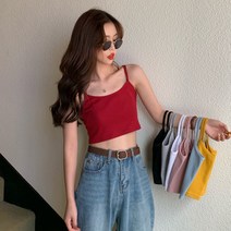 숏탑끈나시 솔리드 무지 여성 여름 이너웨어 슬림 이너티셔츠 민소매 상의 699504871