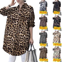 여성 턴다운 칼라 코튼 블라우스 셔츠 플로랄 프린트 긴팔 루즈 캐주얼 티셔츠