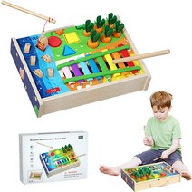 DHinkyoung Montessori 4-in-1 Wooden Hammering Toys with Xylophone Fishing Game Shape Sorter Carrot H, 한개옵션0