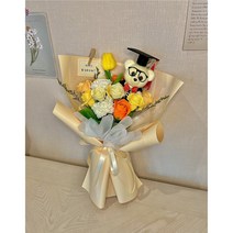 [졸업식꽃다발] 졸업꽃다발 초등학교졸업꽃다발 유치원졸업꽃다발 유치원졸업식 초등학교졸업식 비누꽃다발 졸업선물 초등학생졸업꽃다발 유치원생꽃다발 학사모인형 학사모졸업꽃다발 유치원꽃다발, 쇼핑백추가, 옐로우
