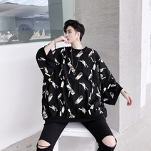 남자 데일리 오버핏 독특한 프린팅 넓은 소매 캐주얼 패션 티셔츠