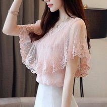 kirahosi 지디 5 레이스 블라우스 여름 여성 반팔 여자 루즈핏 빅사이즈 상의 204 + 덧신 증정 CEy02c5