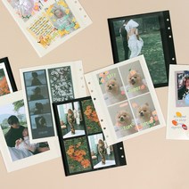정사각 하드 바인더 세트/커버 네컷 4x6사진 앨범 노트 다이어리 속지 수납, 블랙 앨범 속지 10매