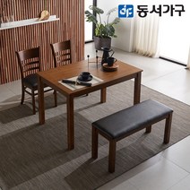 동서가구 W심플 우드 원목 4인용 식탁 테이블 세트 (의자 2EA+벤치 1EA) DF628930, 화이트