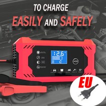 AGM배터리 전체 자동차 오토바이 배터리 충전기 12V 6A 펄스 수리 LCD 디스플레이 스마트 빠른 AGM 딥 사이, 04 Red EU Plug