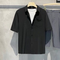 여름 쿨 남자 반팔 셔츠 안티 링클 솔리드 컬러 패션 오피스 캐주얼 루스 버튼 포켓 셔츠 남성 의류 탑