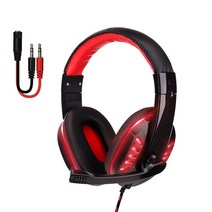 3.5mm 게임용 헤드셋 마이크 LED 헤드폰 PC ONE 용 스테레오 서라운드, black red