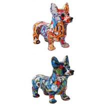 2x 개 동상 조각 선물 수지 공예 생일을위한 Corgi 동상, 설명한대로