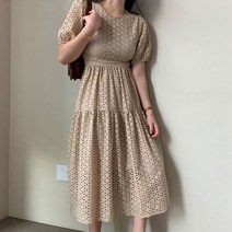L.ONLINE SHOP볼륨 퍼프소매 하객룩 펀칭 아일렛 롱 원피스 3컬러 원피스 하객룩 트위드원피스 쉬폰원피스 뷔스티에원피스