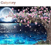 벚꽃조화 벚꽃나무조화 조화 인조 나무 소품 GATYZTORY-숫자로 DIY 그림 벚꽃 풍경 유화 키트 그리기 캔버스 핸드페인트 홈 데코, 40x50cm Diy Frame, 9926035