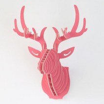 DIY 사슴 머리 벽장식 헌팅트로피 우드공예 아이방 꾸미기 인테리어 벽장식, 핑크레드