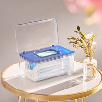 수분보존 깔끔수납 물티슈 케이스 마스크 보관함, 투명 블루