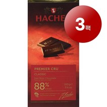Hachez 하세스 독일 직배송 프리미어 크루 88% 카카오 초콜릿 바 100g Premier Cru Tafel Classicung Cocoa schokolade, 3팩