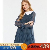 도트블라우스 Z미녀 집안일하기 영국 블루색 도트 프린팅 카라 숙녀 레저 문예스타일 원피스