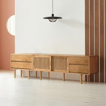 라로퍼니처 케이트 1500 2100 고무나무 원목 거실장 서랍 선반 슬라이딩 도어, 2100거실장