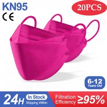 20-100Pcs KN95 마스크 어린이 FPP2 한국어 물고기 블랙 kf94 N95 일회용 입 키즈 보이 ffp2mask mascarilla fpp2 homologada, 07 Child-Rose Red-20pcs