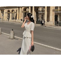 [1천장 돌파✨][무료배송] 미든리에 트위드 하트넥 페플럼 H라인 롱 원피스