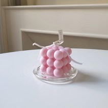 파스텔 큐브 캔들 (연핑크) + 캔들받침 세트 (상자포장) 봉봉 오브제, 연핑크(블랙체리)