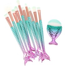 Metagio 11 PCS 인어 메이크업 브러쉬 Unicorn 메이크업 브러쉬 세트 컨실러 아이 섀도우 분말 블러쉬 액체 재단 고급 혼합 윤곽선 메이크업 브러쉬 키트 (무지개)