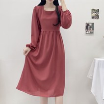 [4color] 앤 스퀘어넥 플레어 주름 셔링 허리끈 뒷리본 긴팔 롱 원피스 가을 데이트 하객