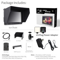 Feelworld fw759 7 인치 dslr 카메라 필드 4k hdmi av 모니터, 우리 충전기 rgb