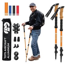 Hiker Hunger Outfitters 접이식 하이킹 폴 풀 세트 사계절 트레킹 액세서리 경량 알루미늄 합금 코르크 그립 캠핑 배낭 여행 노르딕 워킹 스틱 남성 여성용 [미국, Orange
