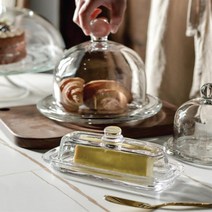 유리돔 케이크 덮개 베이커리 빵 디저트 보관 트레이, 원형-소형